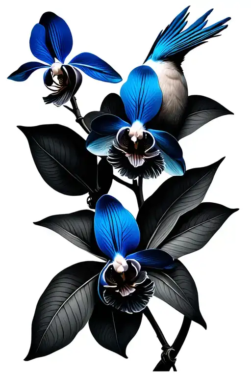 Orchid With Blue Jay Bird