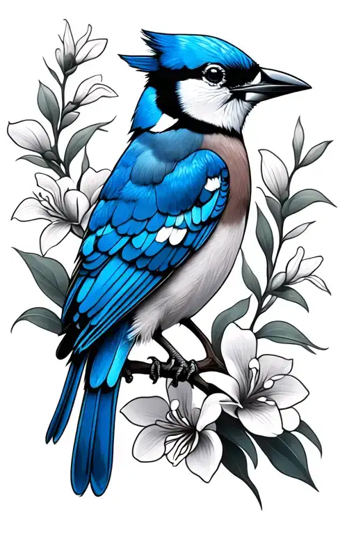 Orchid Stem With Blue Jay Bird