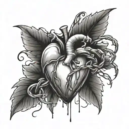 A Bleeding Heart Wrapped In Barbed Wire Black Ink