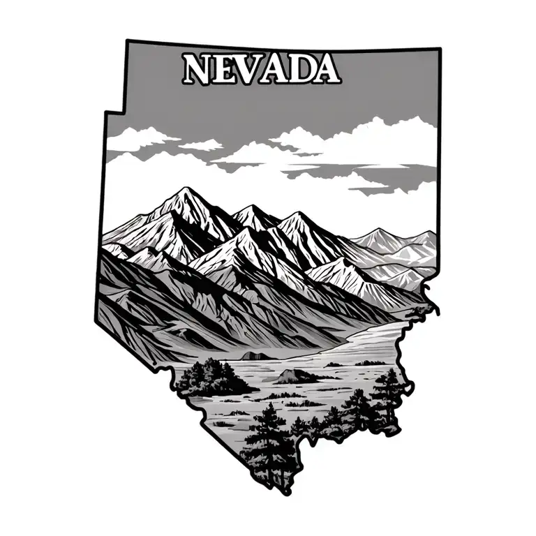 Map Outline Of Nevada With Mountains Inside