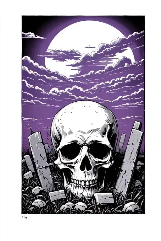 Skull Graveyard Dark Purple Sky Full