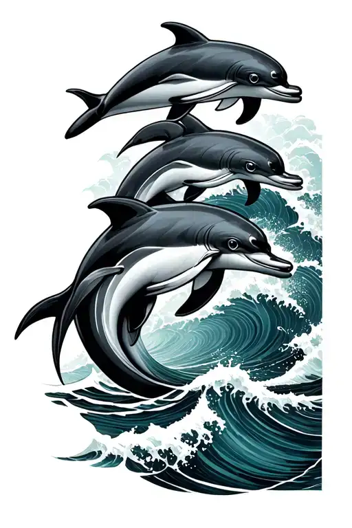 Roman Numerals With Sea Waves Underneath With Dolphins