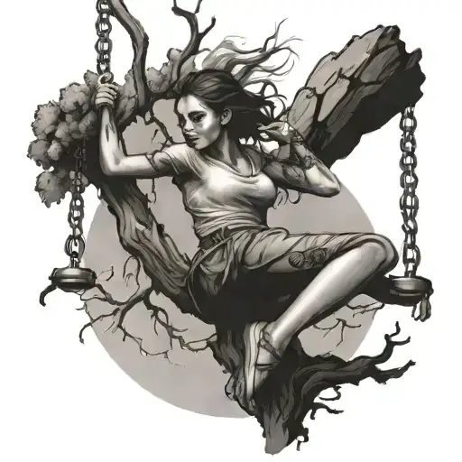 Girl Swinging From A Tree Branch