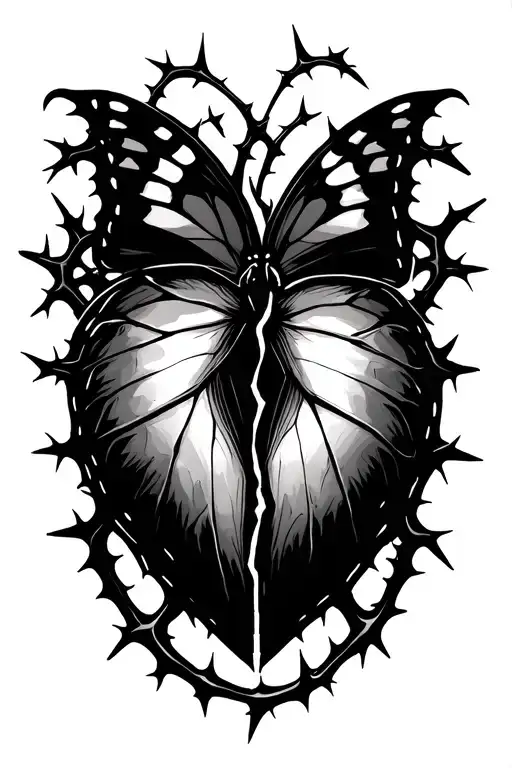 Butterfly Broken Heart Intertwined Witn Trail Of Thorns
