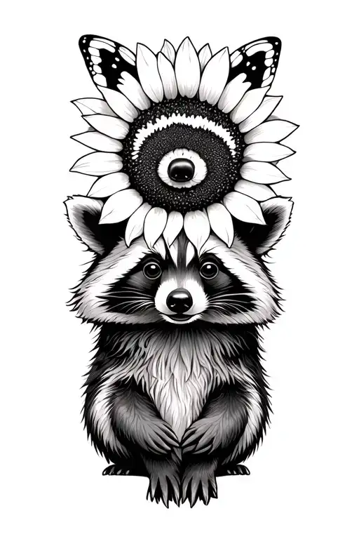 Raccoon Bear Sunflower Butterfly