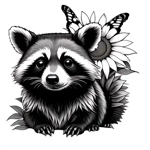 Raccoon Bear Sunflower Butterfly