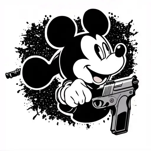 Mickey Mouse Holding A Gun