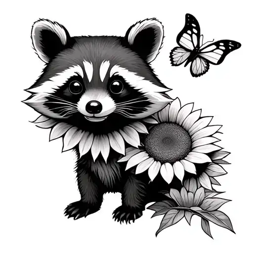 Raccoon Sunflower Butterfly Bears