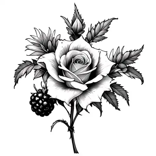 Blackberries Rose And Aster Flower Gladiolus Flower