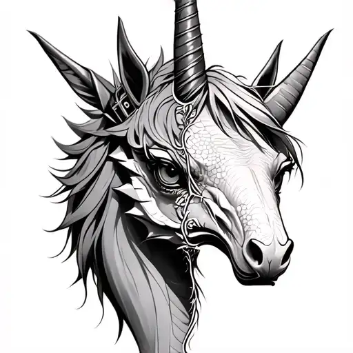 One Side Of Face Is Half A Unicorn Face The Other Side Is Half A Baby Dragon Face