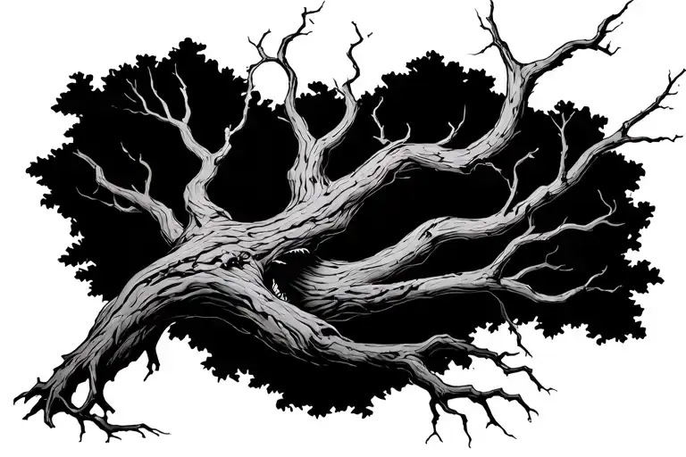 Crooked Scary Looking Tree Wich Gnarled And Snapped Branches