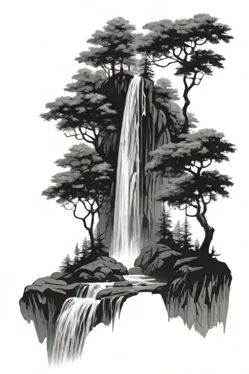 Forest Mounting Waterfall Flowing