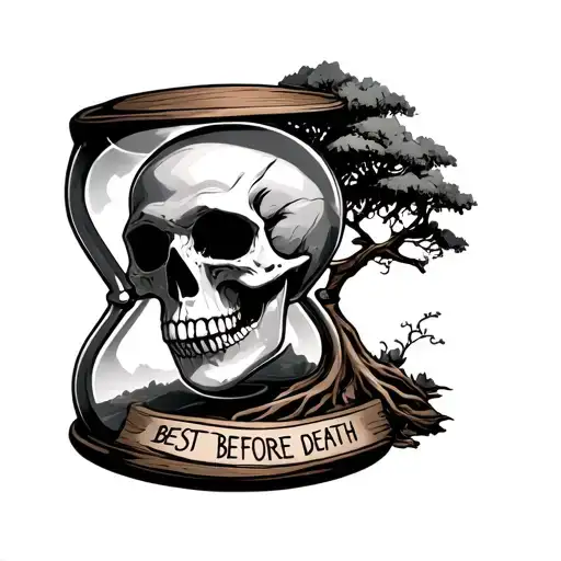 Skull And Tree In Hourglass With Words Best Before Death