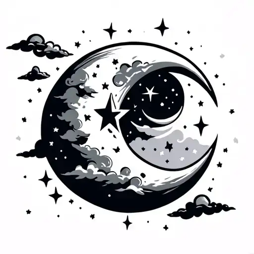 Cresent Moon With Stars And Cloud