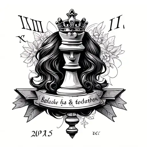 Black Chess Queen With Name Written And Roman Numeral Date
