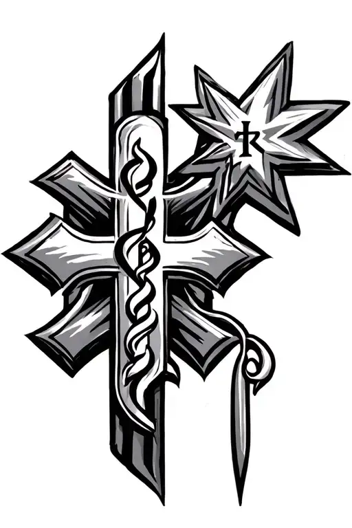 Cross With Ems Star Of Life Intertwined