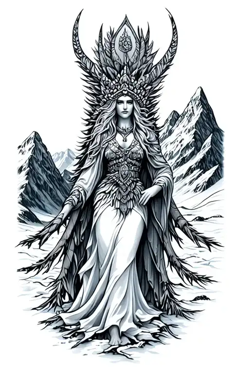 Winter Goddess In Front Of Mountains