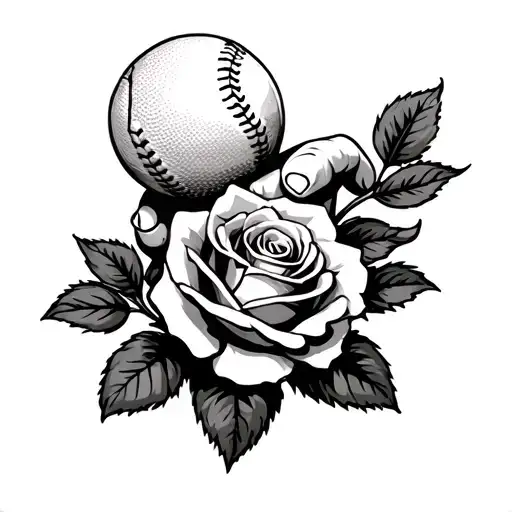 A Hand Holding A Baseball In It With A To See Basketball Grip And A Fully Bloomed Rose Under It