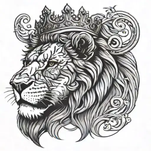 Lion With A Crown And A Scar Running Down One Eye