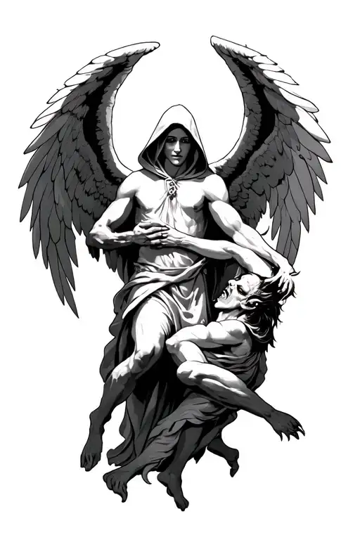 Hooded Arch Angel Defeating A Demon