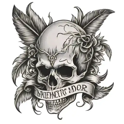 Memento Mori Written Out With Skull And Feathers