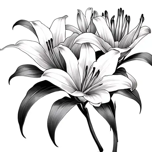 Two Lily Flowers With Three Starting To Bloom