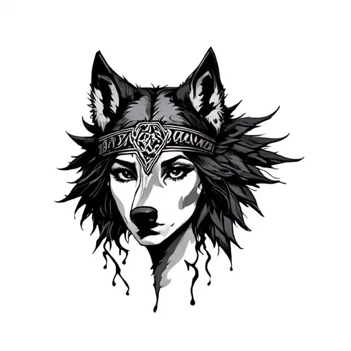 Female Face With Wolf Head Dress