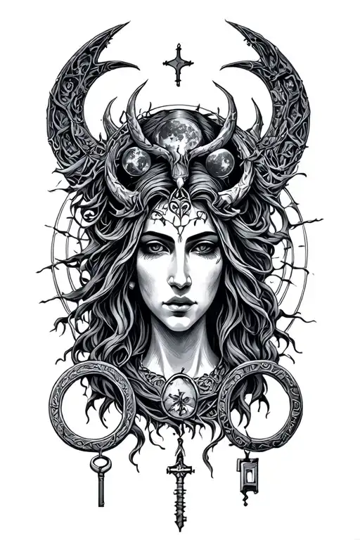 Tripple Face Goddess Hecate Key 3 Moons