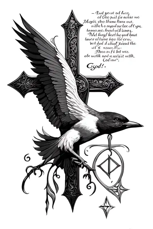 Cross With Bird And God Symbol And A Verse Written