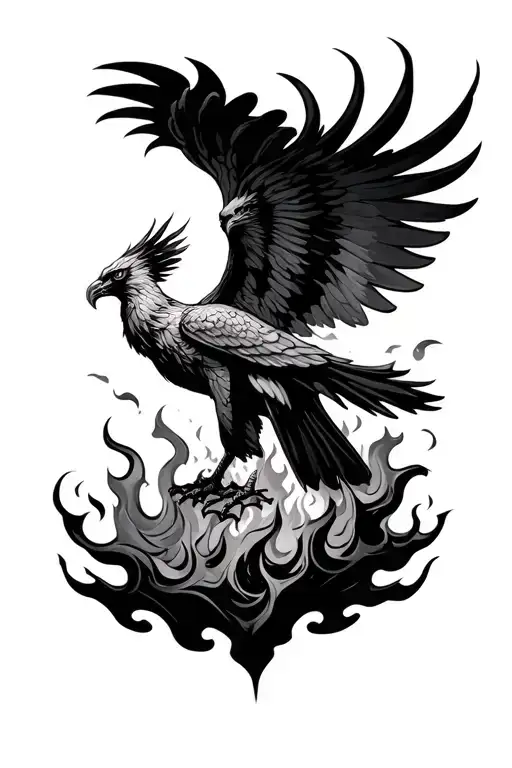 Phoenix Rising From Flames And Ashes Flying Upside