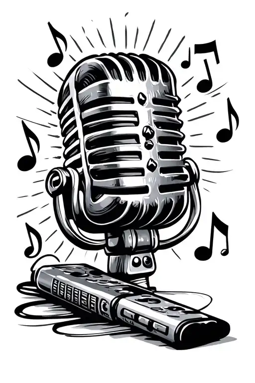 Microphone With Music Notes And Recorder