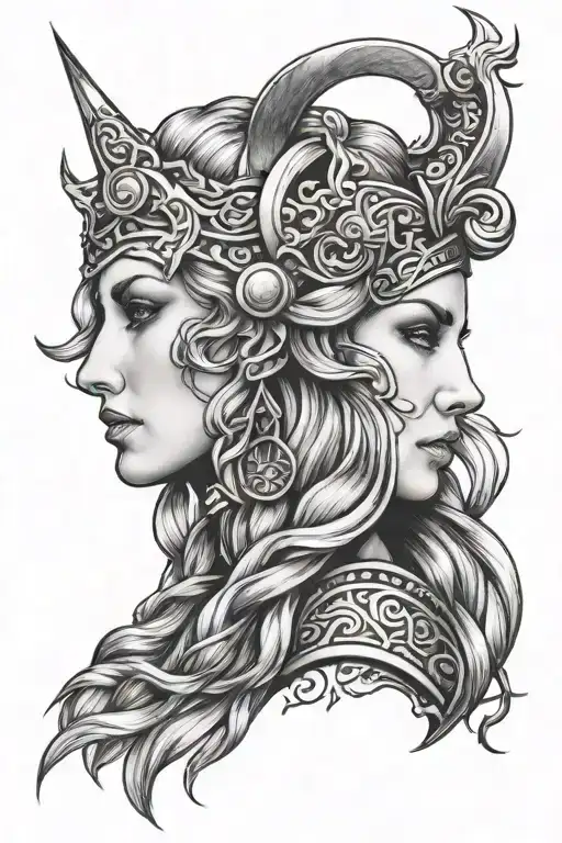 Viking Freyja Goddess Portrait Tattoo Design
