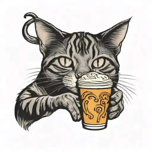 Cat Drinks Pumpkin Latte