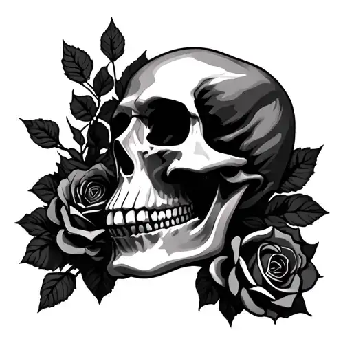 Skull And Rose Intertwined