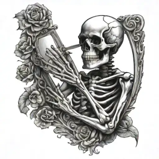 Skeleton Holding A Mirror