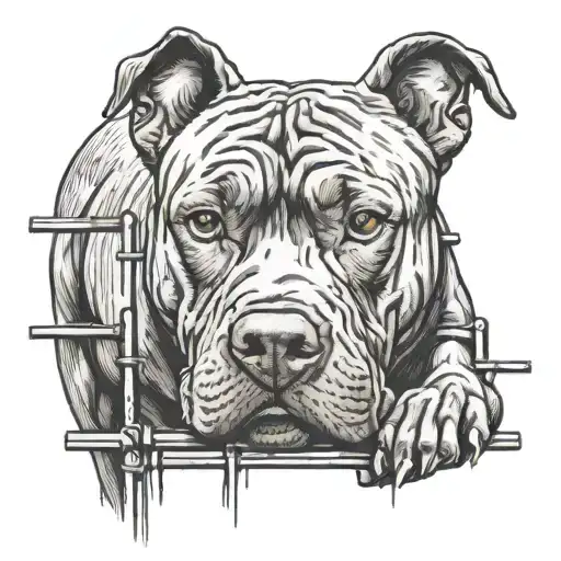 Pit Bull Dog Breaking Through Prison Fence