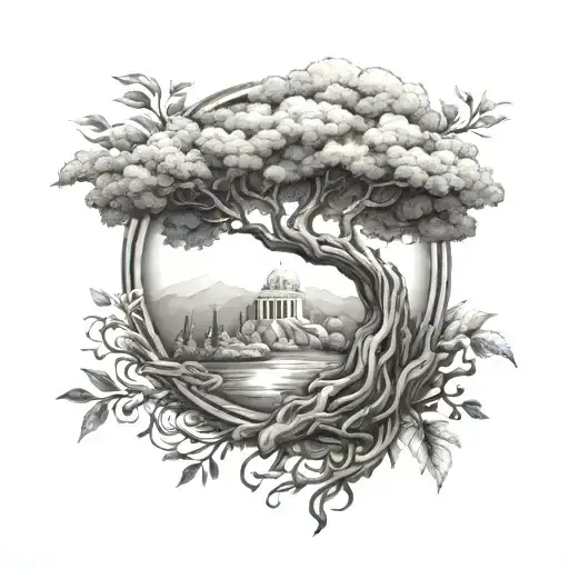 Forearm Tattoo Featuring Greek Mythology And A Bonsai Tree