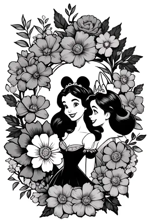 Disney Characters With Flowers Surrounding