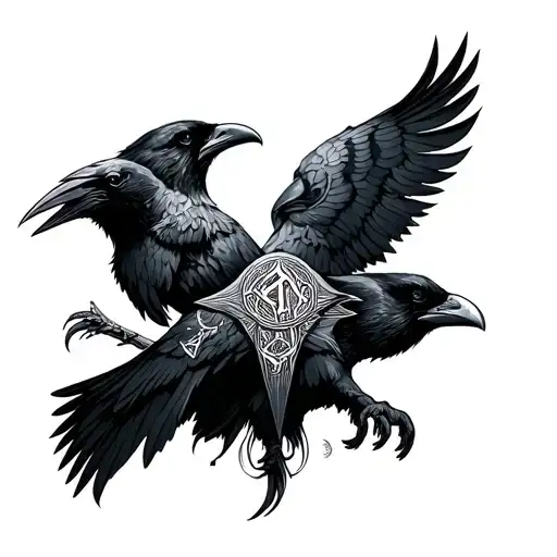 Odin With Ravens And Runes Engraved