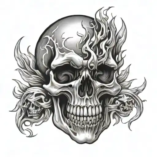 Skull And Fire Flames