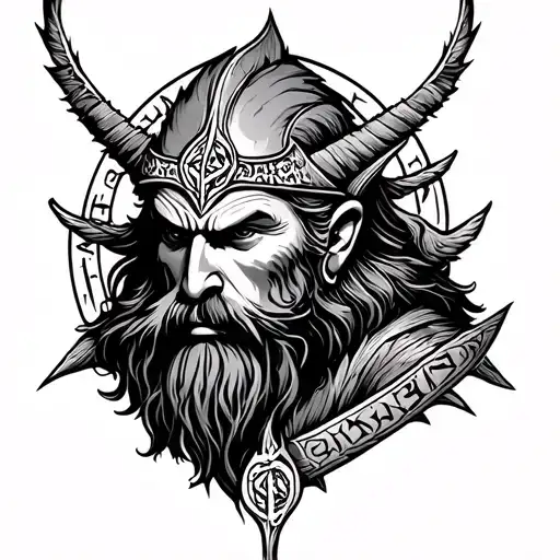Odin With Runes Engraved Style