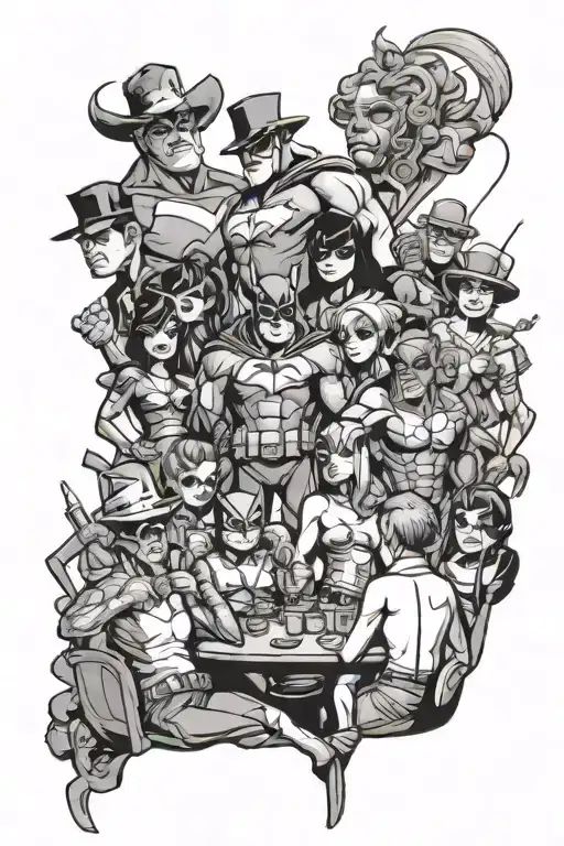 Scene Using Comic Book Characters At A Party Together