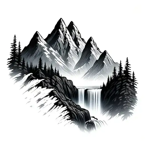 Mountains With Waterfall
