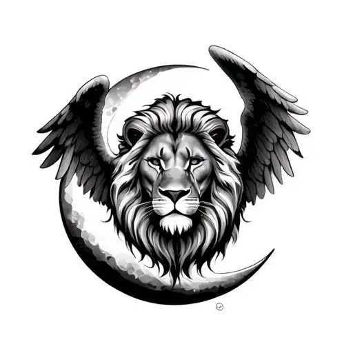 Lion With Angel Wings In A Creasant Moon