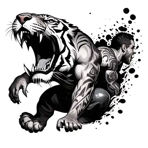 Man Crawling Out Of Tiger Jaws Wide Open