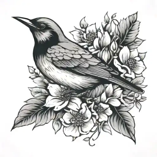 Bird With Flowers