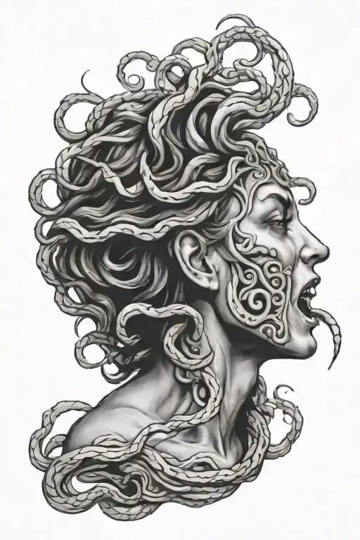 Side Profile Of A Screaming Crying Medusa
