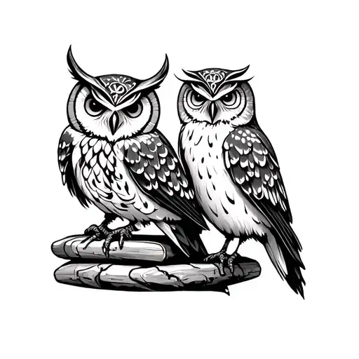 Trible With Owl Perched On A Stack