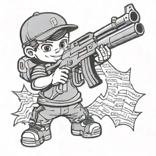 Cartoon Kid Holding Ak47