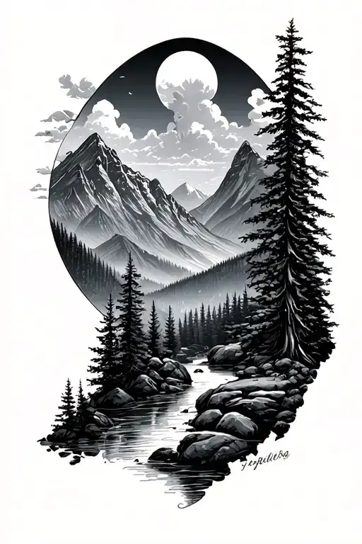 Mountain And Forest Scene